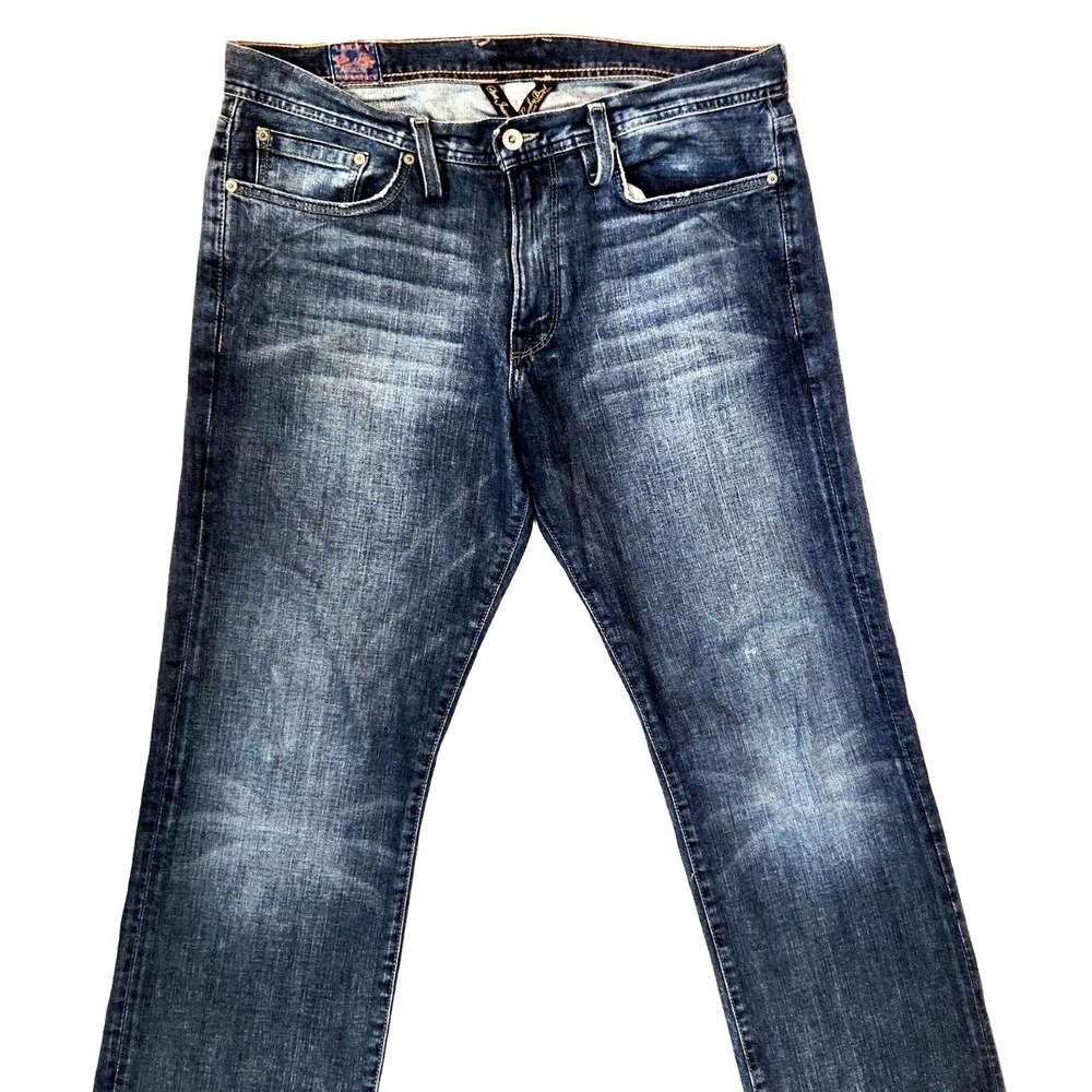 Lucky Brand Cross Road Straight Jeans Mens 32* (Fits 34x30) Blue Whiskered Denim - Picture 5 of 13